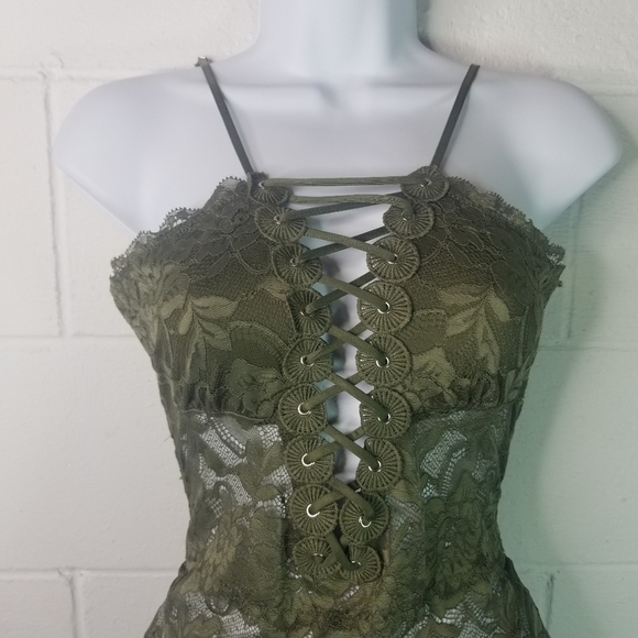 Guess khaki green lace up thong teddy bodysuit - Picture 3 of 8